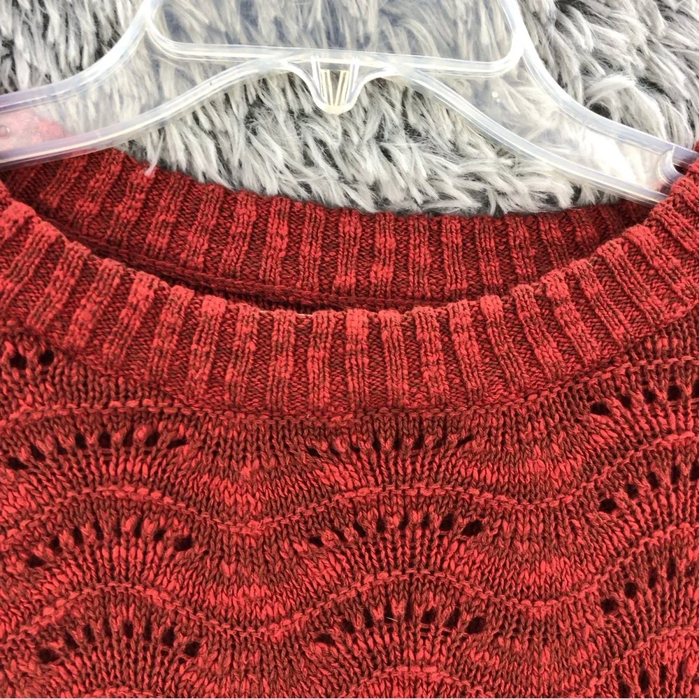Maurices Sweater Womens Large Open Knit Red Long Sleeve Crew Neck